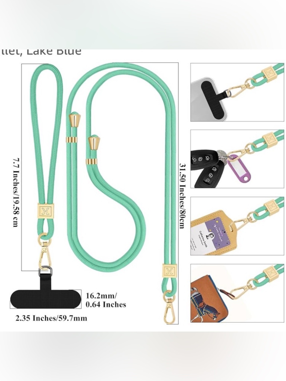 Green Phone Lanyard Crossbody Strap with Gold Hardware NWT - Picture 5 of 6